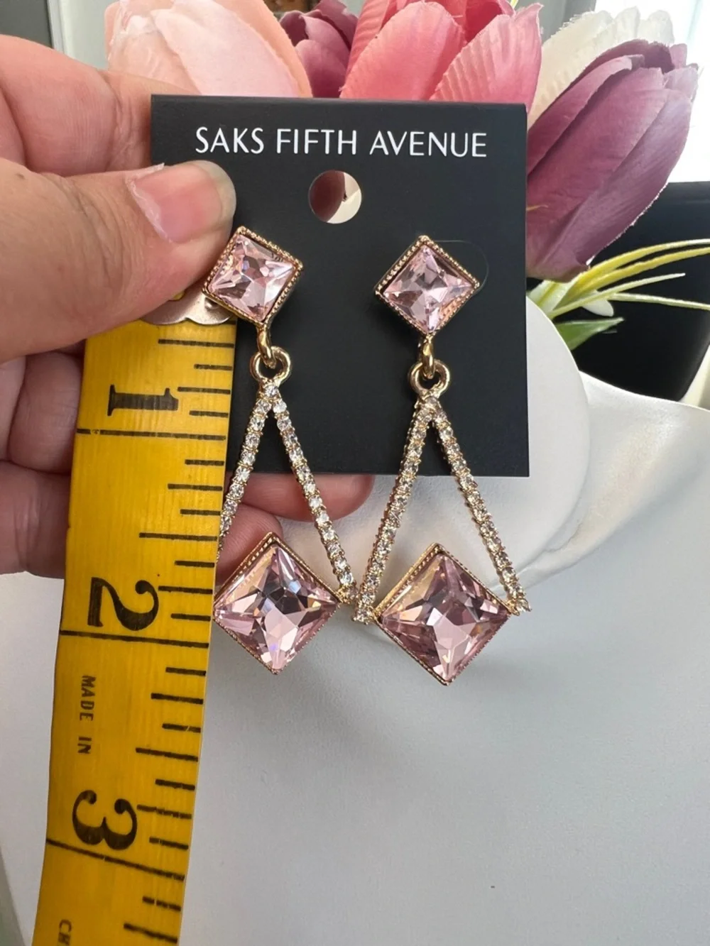 Saks Fifth Avenue Gold/Pink Diamond Shape Earrings - Picture 6 of 7